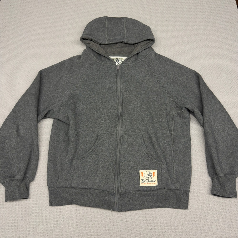 Zero Foxtrot Hoodie Mens XL Full Zip Gray Fleece Lined Skull Patch Sweatshirt